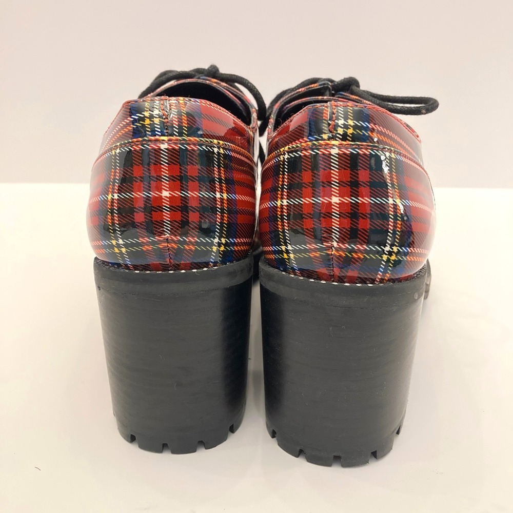 Jessica Simpson Resina Heeled Oxfords Red Plaid Patent Faux Leather Womens 7 M - Picture 7 of 11